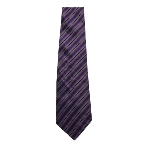 Van Heusen Striped Pattern Purple Gray 100% Silk Necktie - Picture 1 of 2